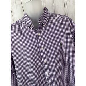 Men's Polo Ralph Lauren Button Down Shirt Purple Gingham Size XXL